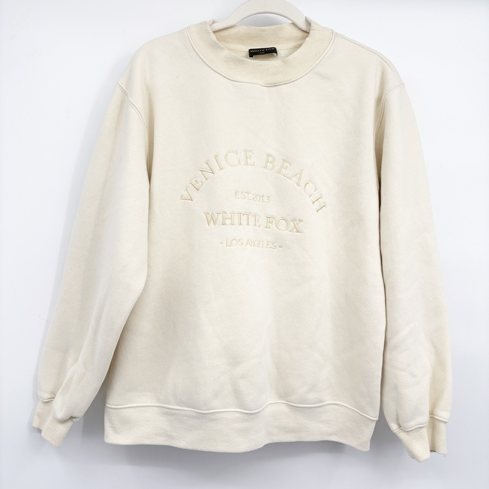 White Fox Womens Venice Beach Embroidered Casual Oversized Sweatshirt S/M